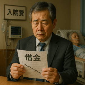 -個人再生-母の入院費により借金が増えた50代男性会社員のイラスト