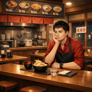 飲食店経営に失敗して破産した30代男性のイラスト